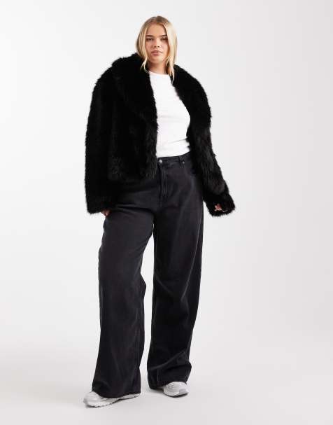 ASOS DESIGN Curve shawl collar faux fur jacket in black - view 1