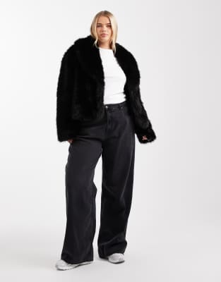 Asos Curve Asos Design Curve Shawl Collar Faux Fur Jacket In Black