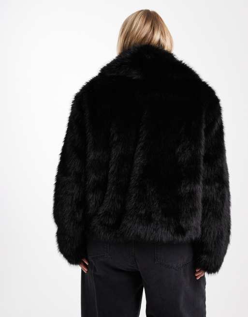 ASOS DESIGN Curve shawl collar faux fur jacket in black