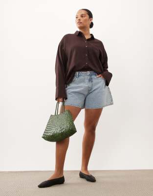 Asos Design Curve Sheer Beach Shirt With Linen In Brown