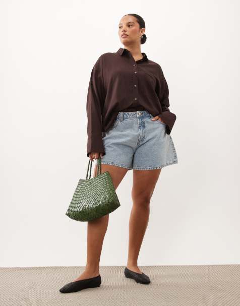 ASOS DESIGN Curve sheer beach shirt with linen in chocolate - view 1