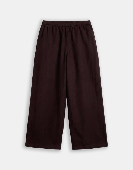 ASOS DESIGN Curve sheer beach wide leg pants with linen in chocolate, 6 of 9