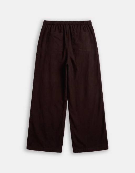 ASOS DESIGN Curve sheer beach wide leg pants with linen in chocolate, 7 of 9