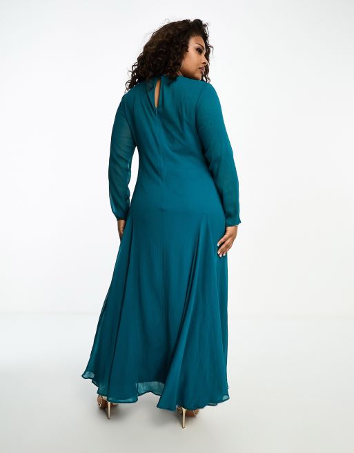 ASOS DESIGN Curve sheer chiffon maxi tent dress in teal