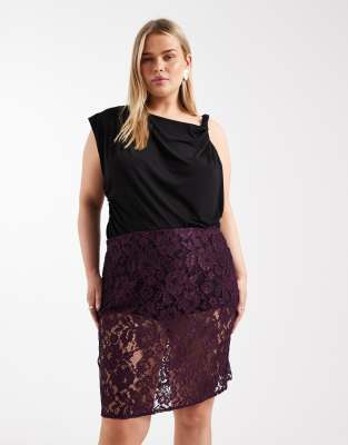 Asos Curve Asos Design Curve Sheer Lace Knee Length Skirt In Purple