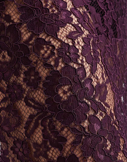 ASOS DESIGN Curve sheer lace knee length skirt in plum, 5 of 5