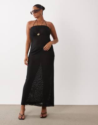 Asos Curve Asos Design Curve Sheer Mesh Bandeau Maxi Dress In Black