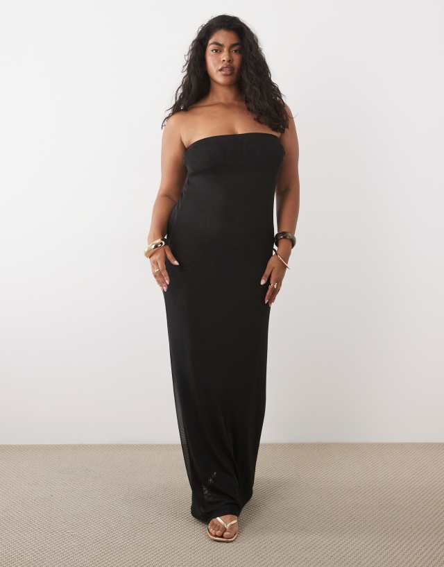 ASOS DESIGN Curve sheer mesh bandeau maxi dress in black | ASOS