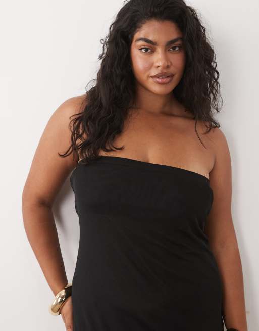 ASOS DESIGN Curve sheer mesh bandeau maxi dress in black | ASOS