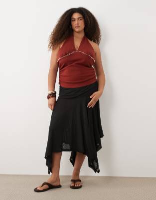 Юбка ASOS DESIGN Curve из прозрачной сетки с подолом в виде носового платка черного цвета black