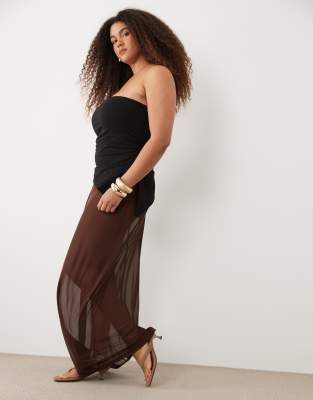 Макси-юбка ASOS DESIGN Curve из прозрачной сетки шоколадного цвета