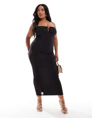 Asos Design Curve Sheer Panelled Bandage Midi Dress In Black