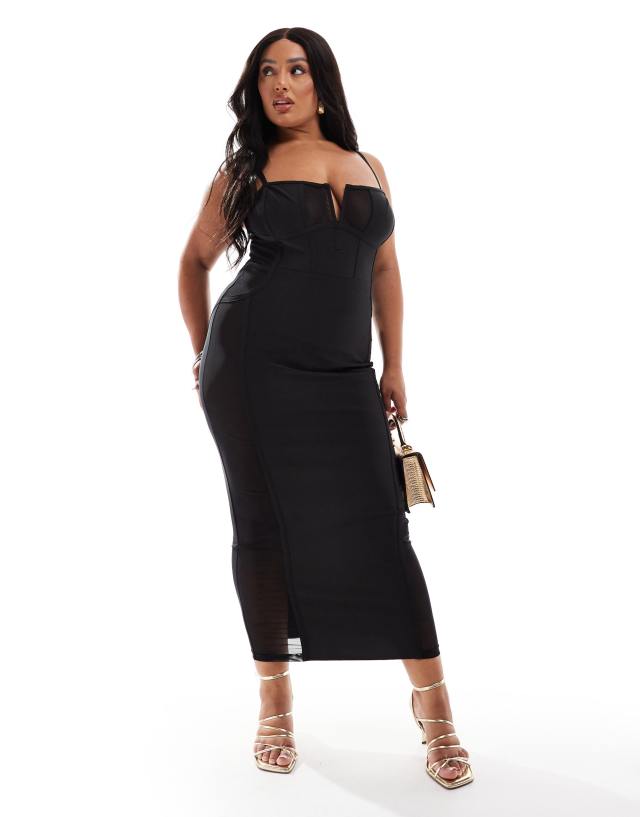 ASOS Curve - ASOS DESIGN Curve sheer panelled bandage midi dress in black