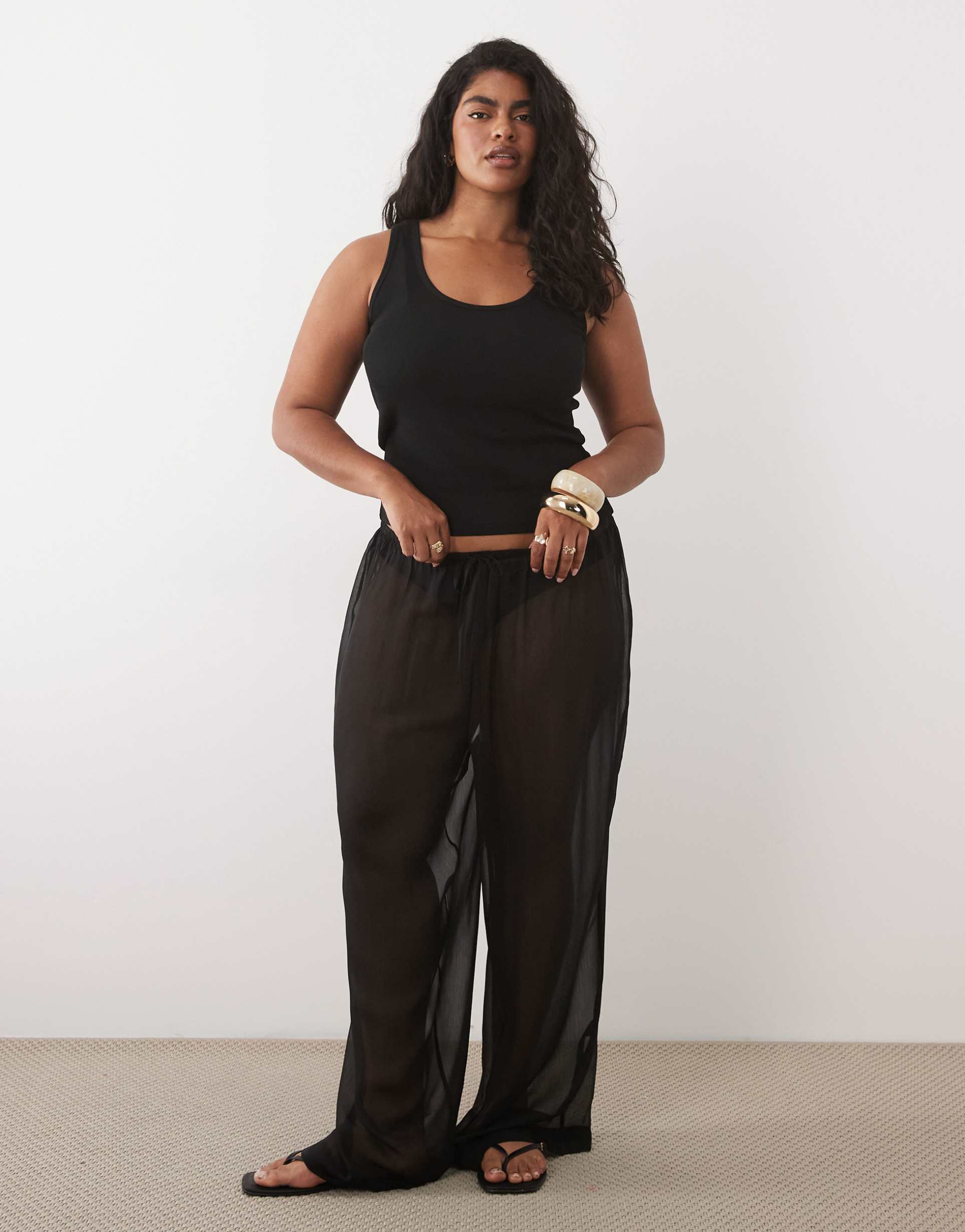 asos design curve sheer wide leg pants