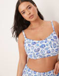 [ASOS Curve] ASOS DESIGN Curve Shelina bikini crop top in shell print-Blue 42FF Shell print