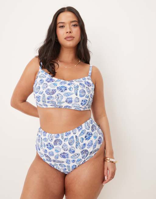 ASOS DESIGN Curve – Shelina – Snäckmönstrad bikiniöverdel i crop top-stil, 4 av 4