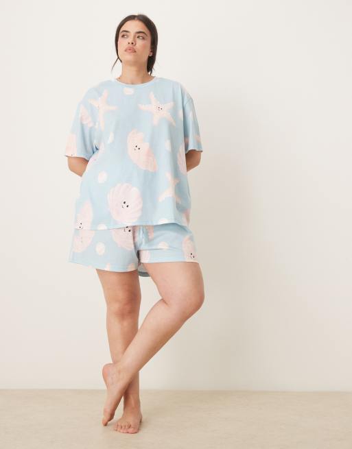 ASOS DESIGN Curve shell oversized tee and shorts set in baby blue