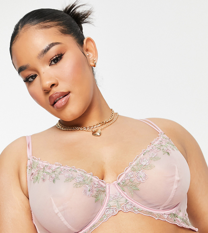 ASOS DESIGN Curve Shimmer Lilie underwire bra with sparkle embroidery in pink