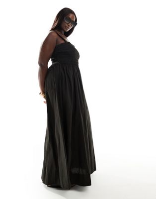 Asos Curve Asos Design Curve Shirred Bust Maxi Beach Dress In Black