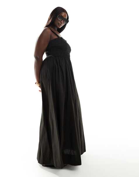 ASOS DESIGN Curve shirred bust maxi beach dress in black  - view 1