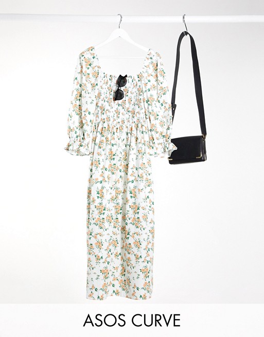 ASOS DESIGN Curve shirred cotton maxi dress in ditsy floral