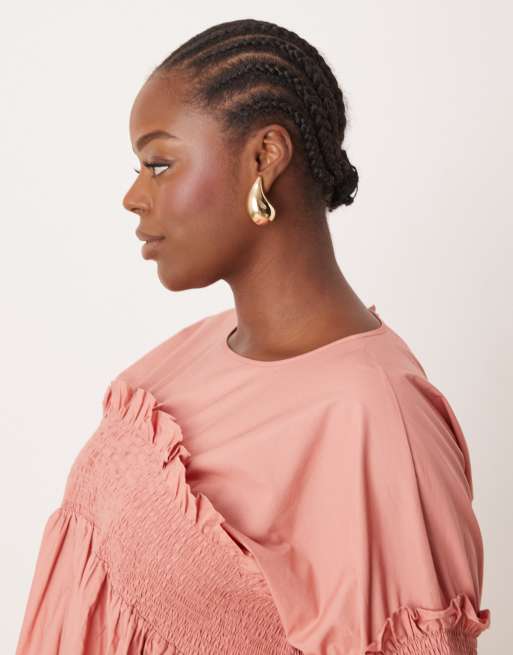 ASOS DESIGN Curve shirred cotton mini dress with flare sleeve in rose, 2 of 4