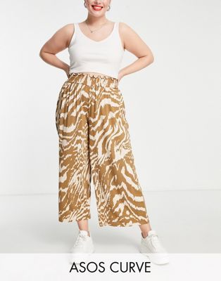 ASOS DESIGN Curve shirred waist culotte trousers in animal print