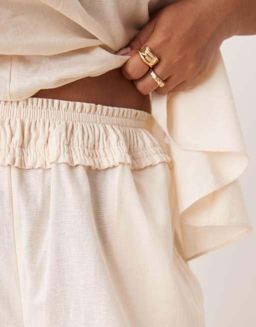 ASOS DESIGN Curve shirred waist pull on pants in cream (part of a set), 4 of 4