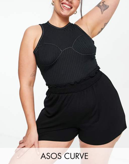 ASOS DESIGN Curve shirred waist shorts in black