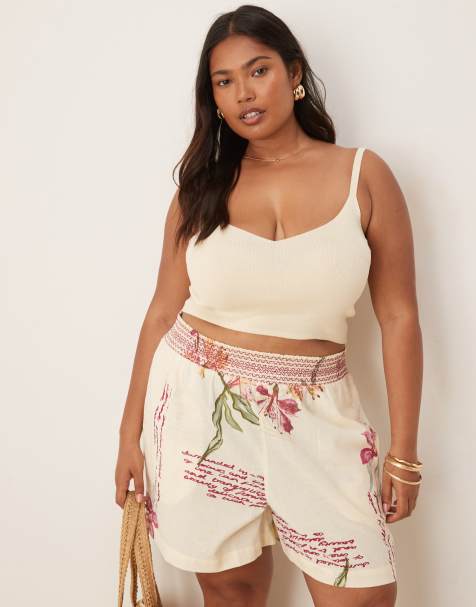 ASOS DESIGN Curve shirred waist shorts in floral print - view 1