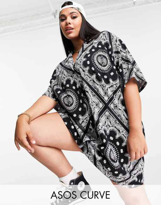 ASOS DESIGN Curve shirt dress in black and white bandana print