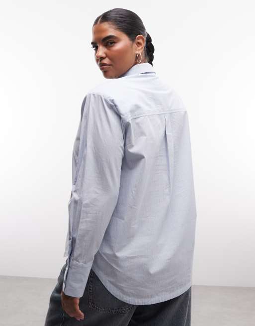 ASOS DESIGN Curve shirt with tie in blue stripe, 2 of 4