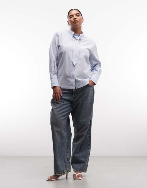 ASOS DESIGN Curve shirt with tie in blue stripe, 3 of 4