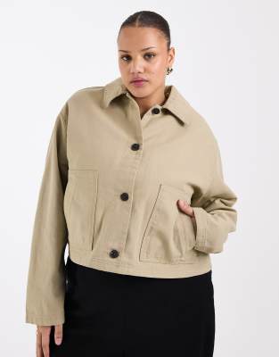Asos Curve Asos Design Curve Short Cotton Harrington Jacket In Brown