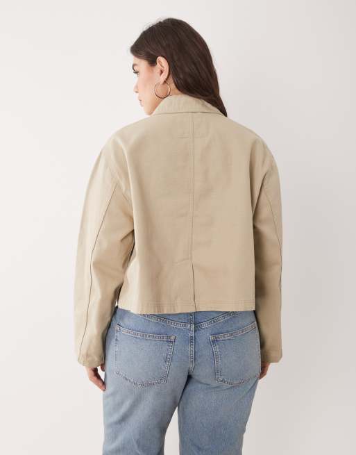 ASOS DESIGN Curve short cotton harrington jacket in stone, 4 of 4