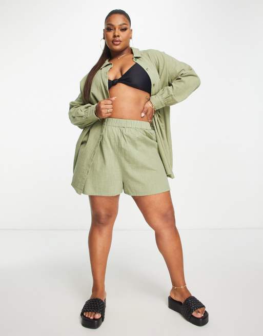 ASOS DESIGN Curve - Short d'ensemble de plage texturé - Kaki