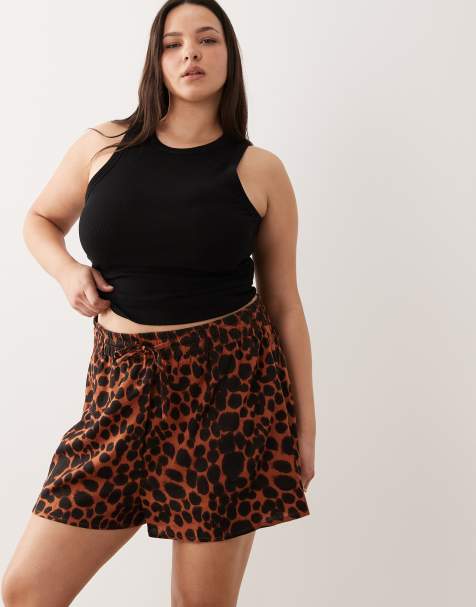 ASOS DESIGN Curve - Short d'ensemble en lin imprimé animal - view 1