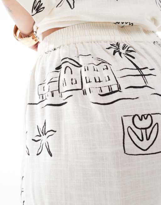 ASOS DESIGN Curve - Short d'ensemble en lin mélangé à imprimé esquisses, 5 de 5