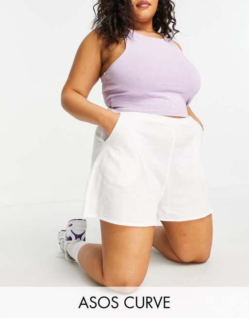 ASOS DESIGN Curve - Short effet lin - Blanc
