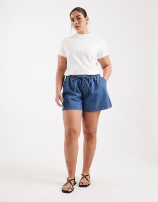 ASOS DESIGN Curve - Short en jean à enfiler - Bleu moyen 56