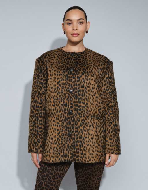 ASOS DESIGN Curve short formal collarless jacket in pony skin, 2 of 4