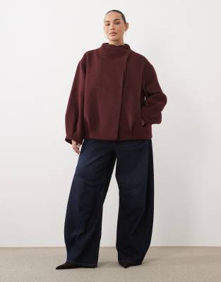Asos Curve Asos Design Curve Short Formal Waterfall Coat With Wool In Brown