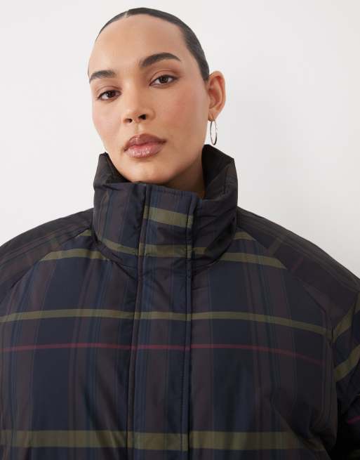 ASOS DESIGN Curve short funnel neck padded jacket in dark check, 3 of 4