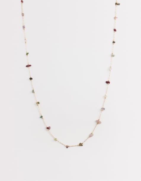 ASOS DESIGN Curve short necklace with faux stone chipping details in gold tone - view 1