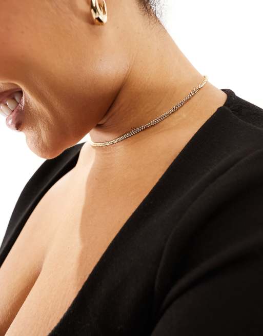 ASOS DESIGN Curve short necklace with fine curb chain design in gold tone, 2 of 4
