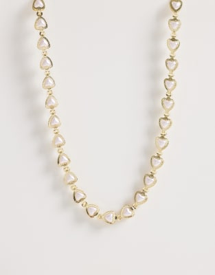 Asos Curve Asos Design Curve Short Necklace With Mini Hearts With Faux Pearls In Gold