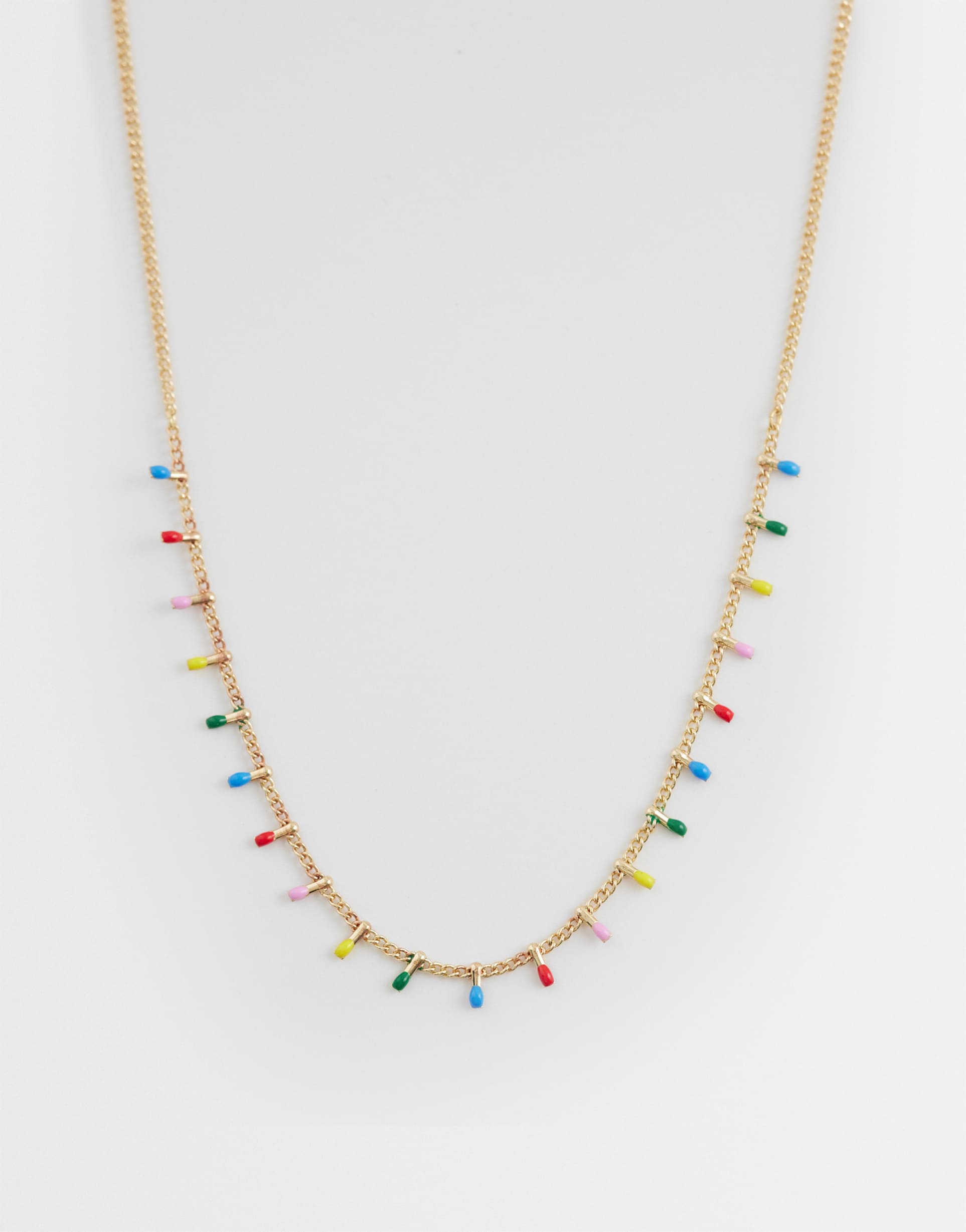 asos design curve short necklace with multi-colored beading details in gold tone