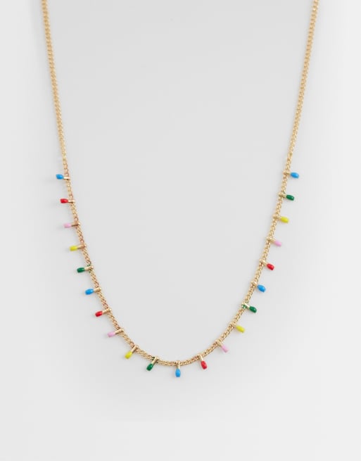 ASOS DESIGN Curve short necklace with multi-colored beading details in gold tone