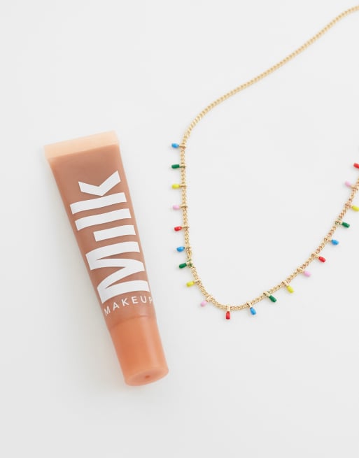 ASOS DESIGN Curve short necklace with multi-coloured beading detail in gold tone, 2 of 4
