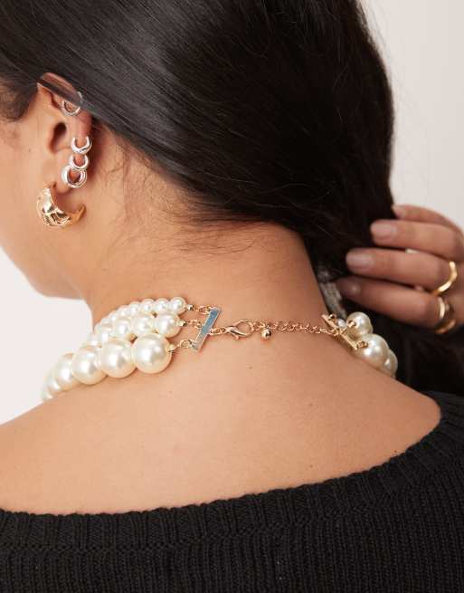 ASOS DESIGN Curve short necklace with multirow faux pearl detail, 3 of 3
